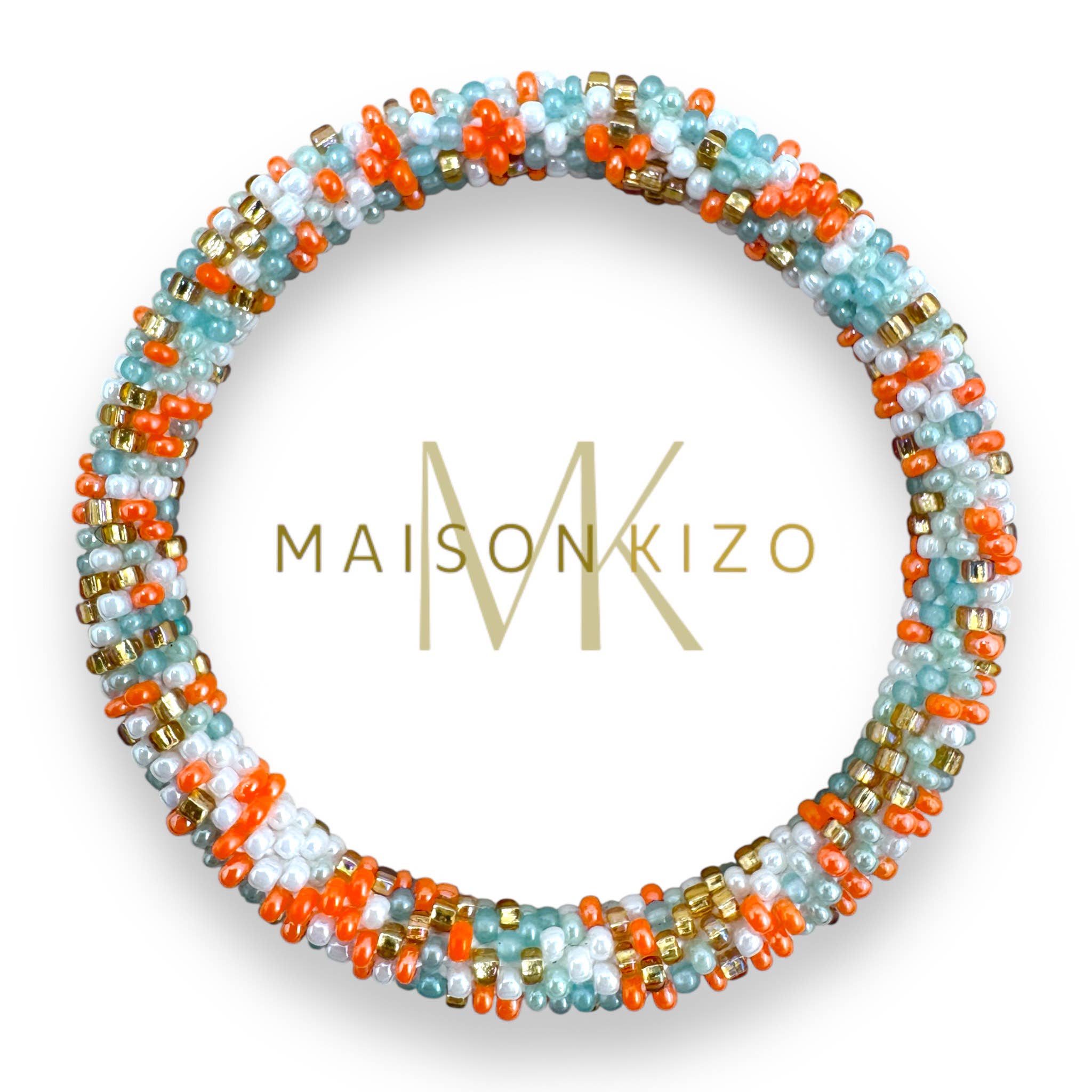 Bracelet népalais E45 Multi Color Bleu orange doré