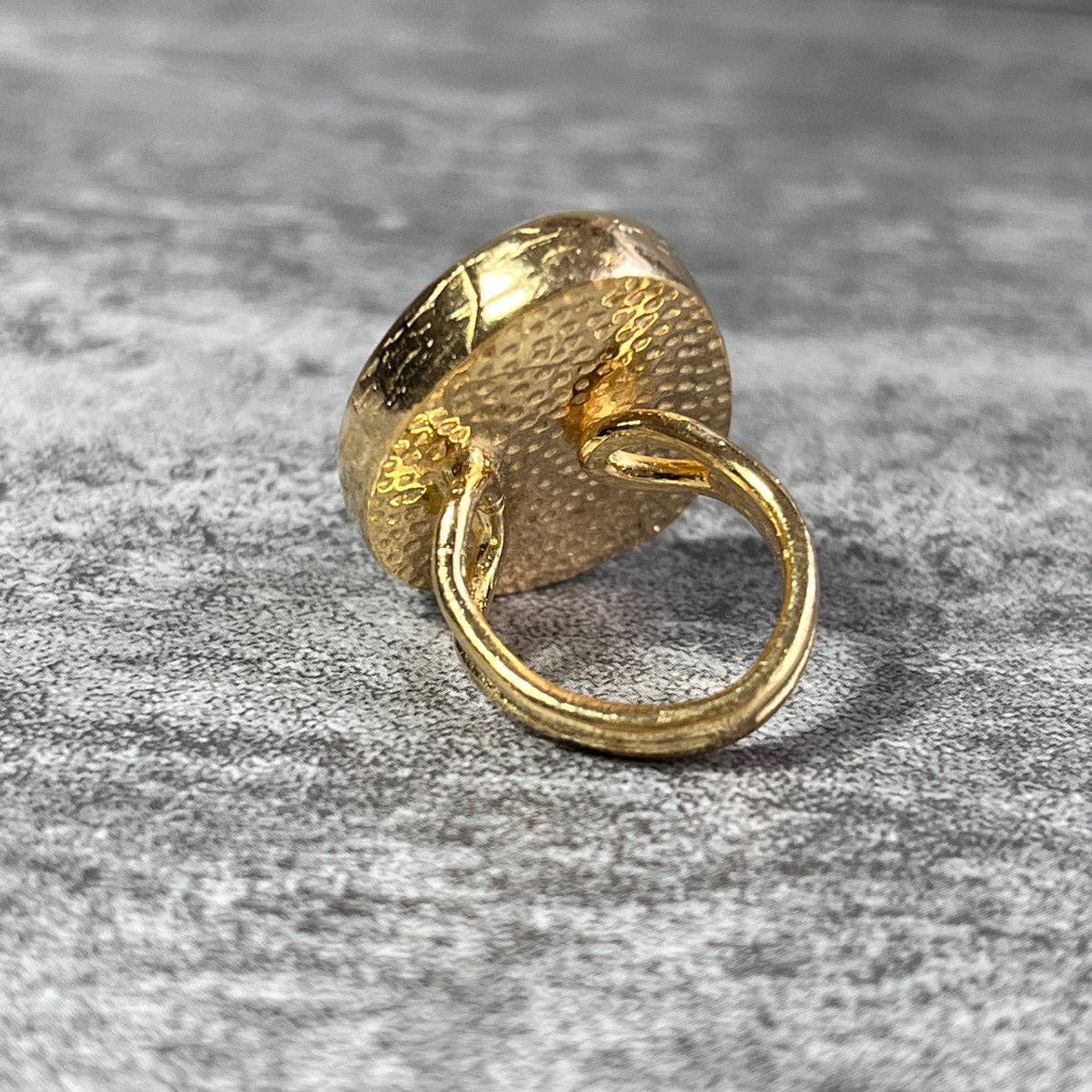 Bague "ZOELIE" pierre naturelle Agate blanche dorée or fin