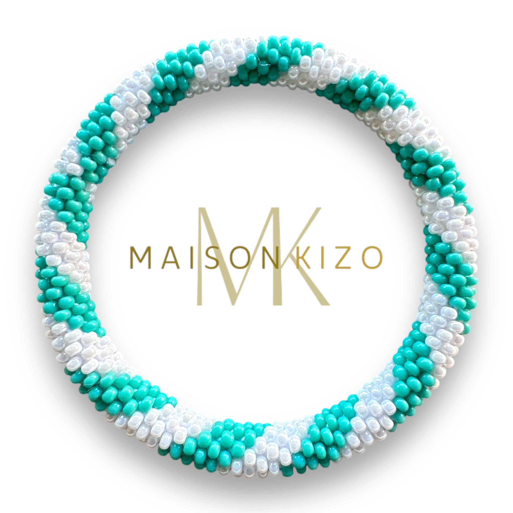 Bracelet népalais MINIKIZ enfant et petit poignet adulte turquoise et blanc spirale