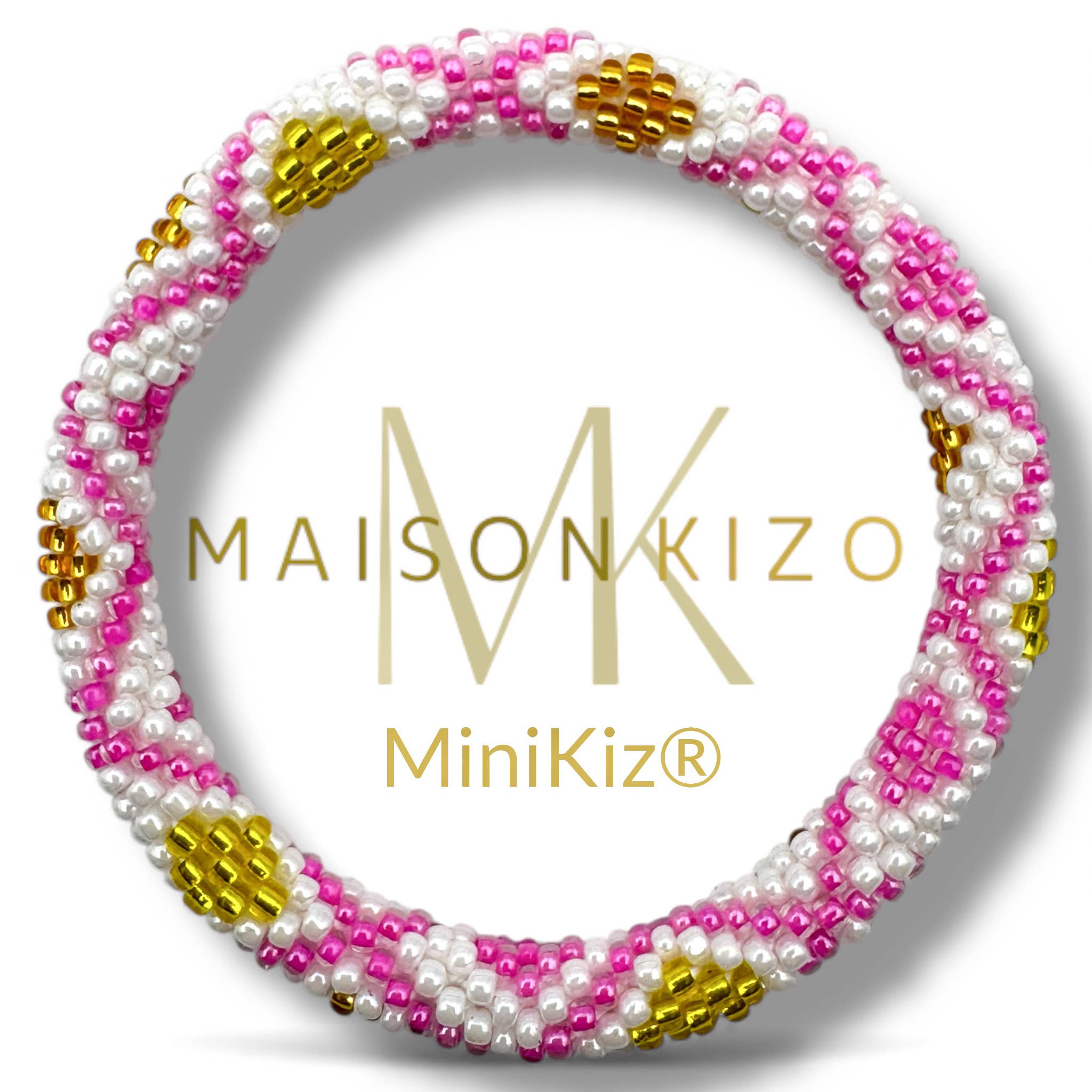 Bracelet népalais MINIKIZ enfant et petit poignet adulte K62 rose blanc doré triangle