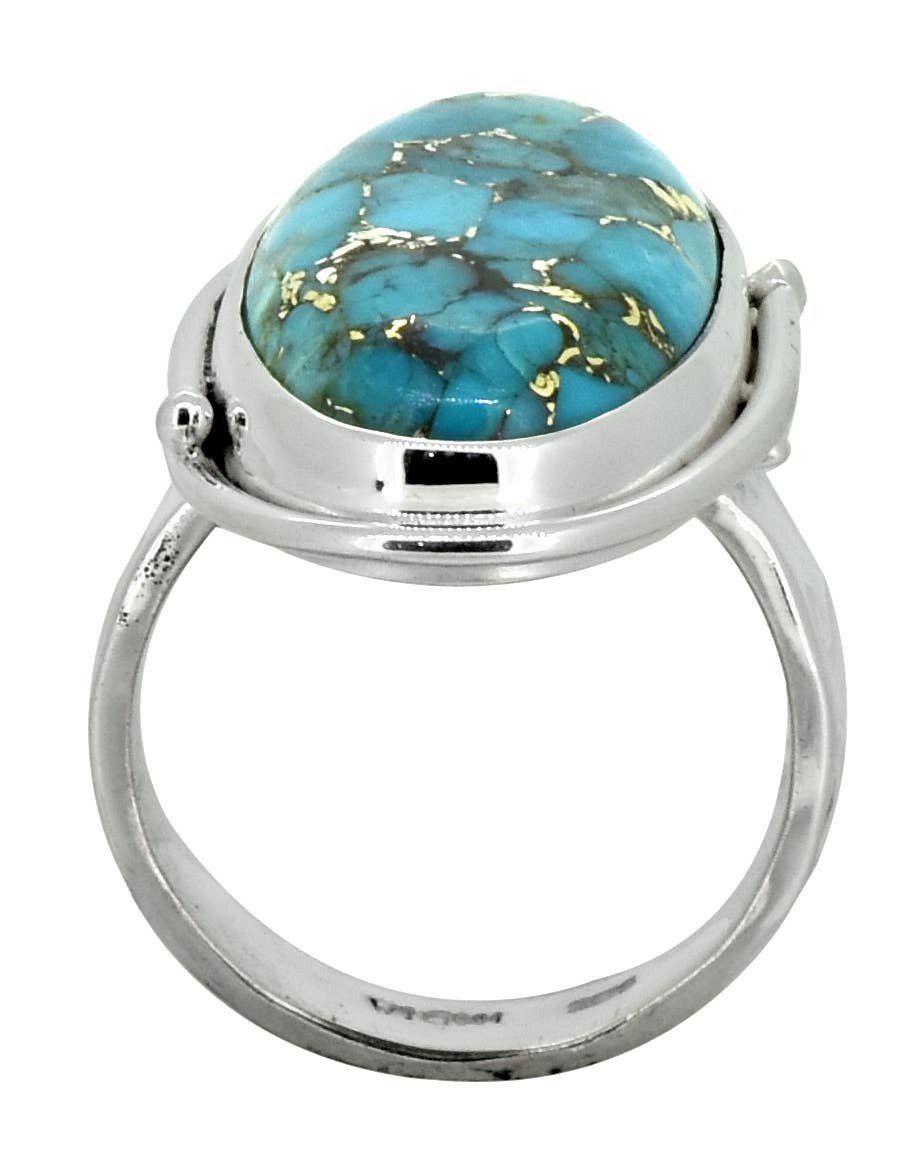 Bague en argent sterling 925 massif avec turquoise et cuivre bleu