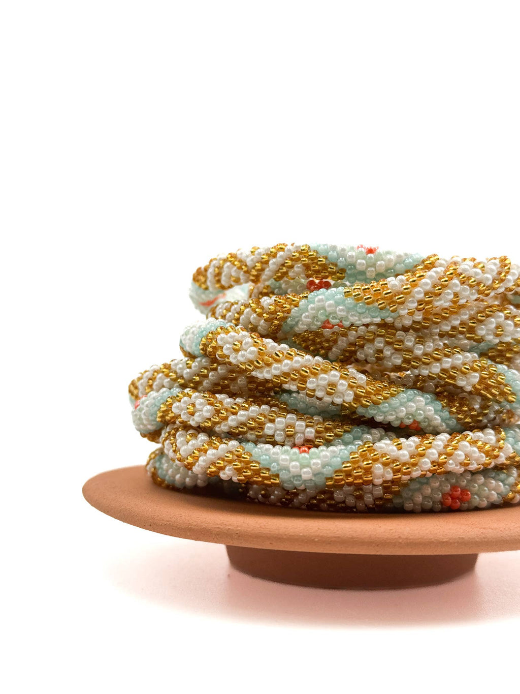 Bracelet népalais E43 Triangle bleu orange doré blanc