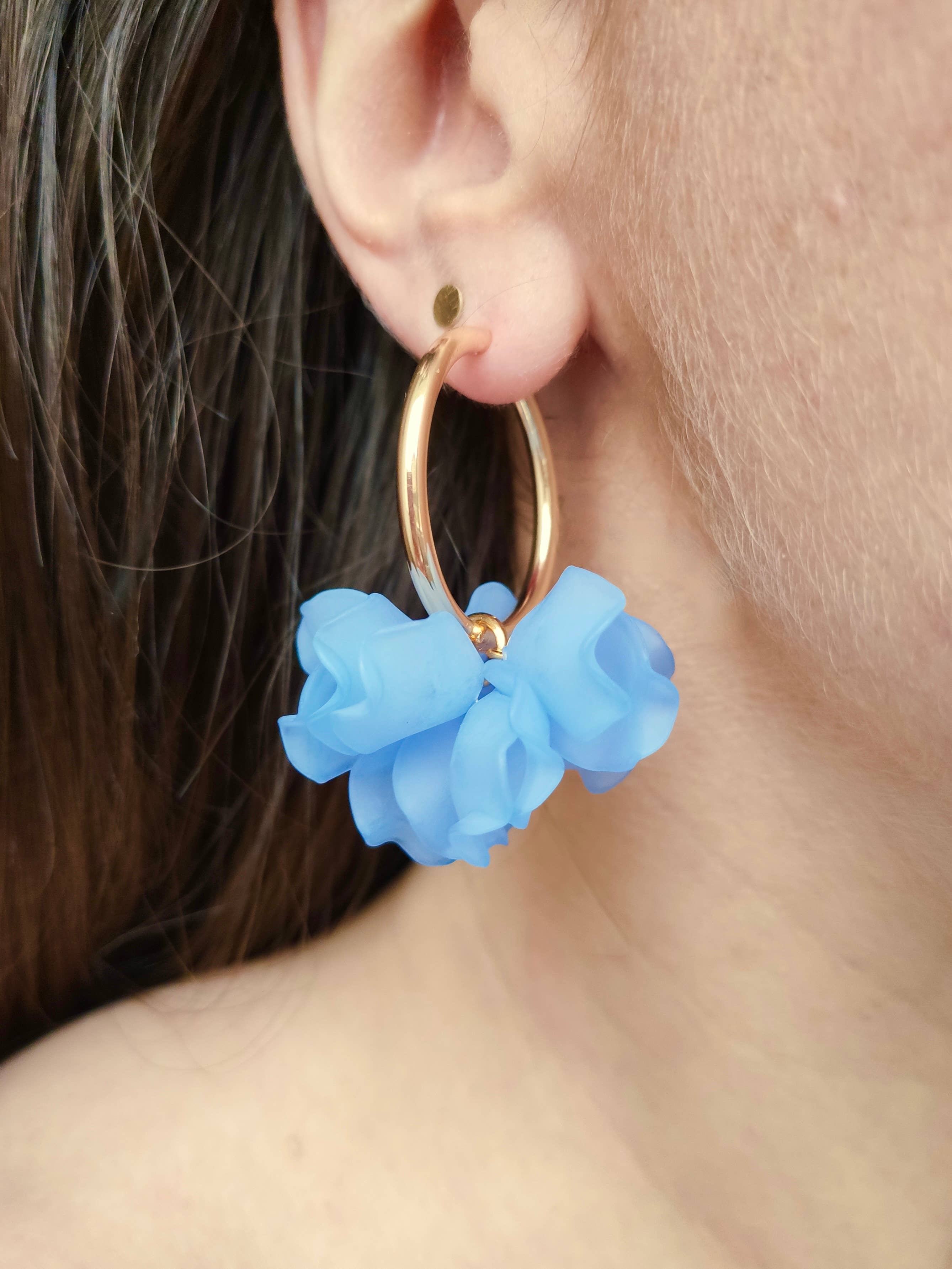 Boucles d'oreilles Créoles PEONY Fleurs Pivoine couleur au choix