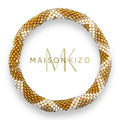Bracelet népalais  perles de verre D23 Doré Blanc Triangle