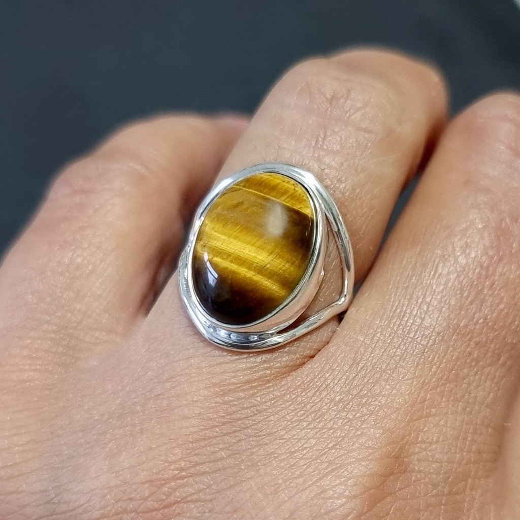 Bague Oeil de Tigre Argent 925 Pierre 15mm x 12mm