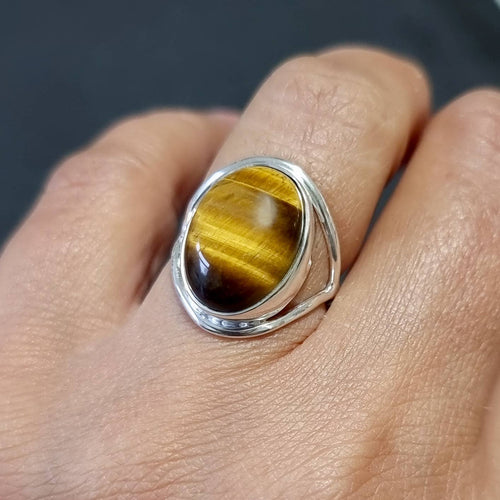 Bague Oeil de Tigre Argent 925 Pierre 15mm x 12mm