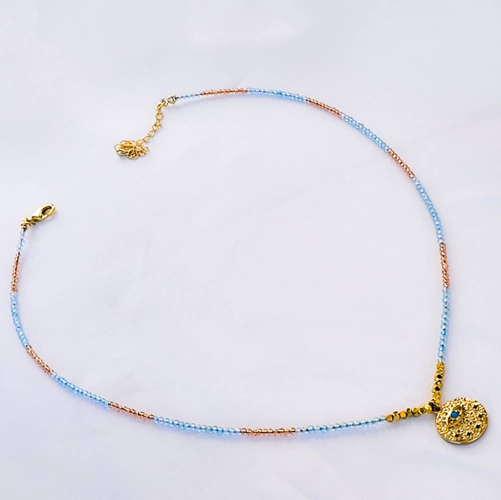 Collier Aigue marine et Agate orange