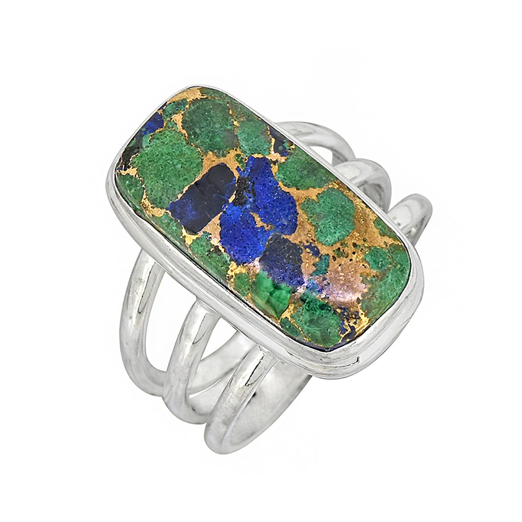 Bague Bohème en Argent Sterling 925 avec Lapis Malachite et Cuivre