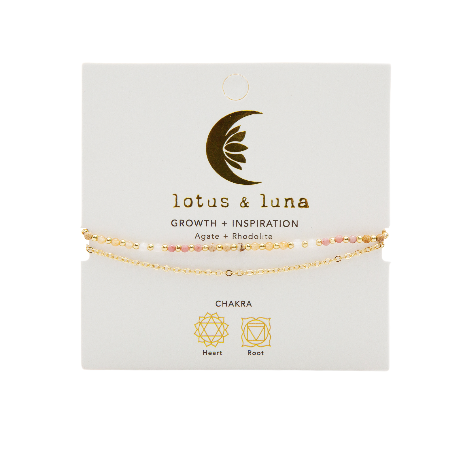 Bracelet de guérison double Growth & Inspiration 2 mm (plaqué or) Rhodolite Agate Quartz Jaspe Couleur Rose, Jaune, Blanc, Or
