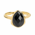 Bague Fleur en Onyx Noir Plaqué Or sur Argent