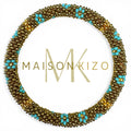 Bracelet népalais E57 fleur turquoise bleu doré
