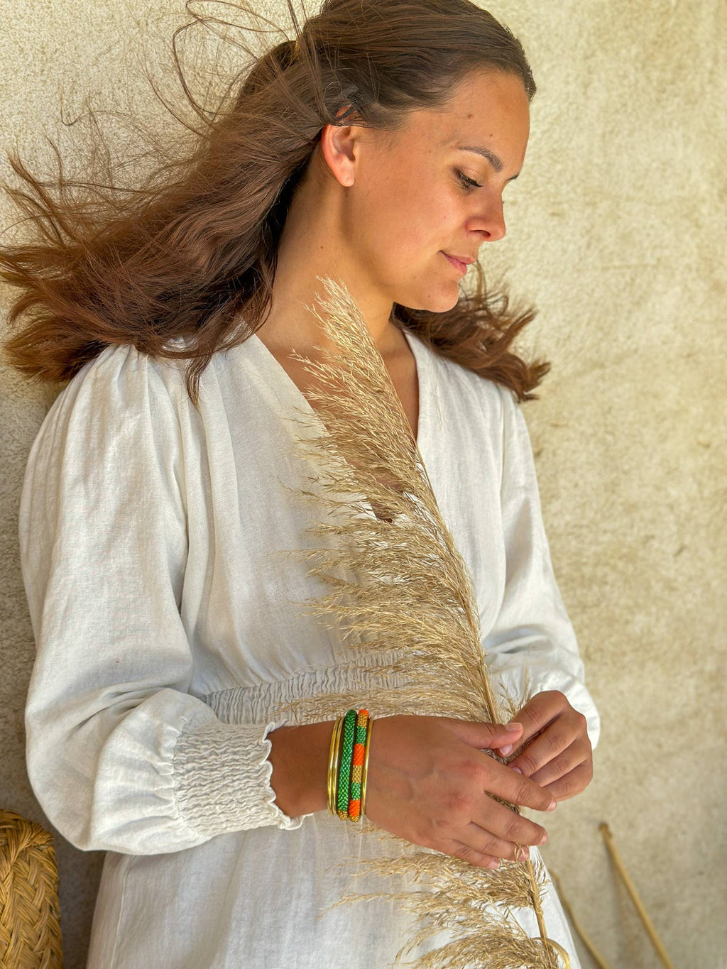 Bracelet népalais vert doré blanc