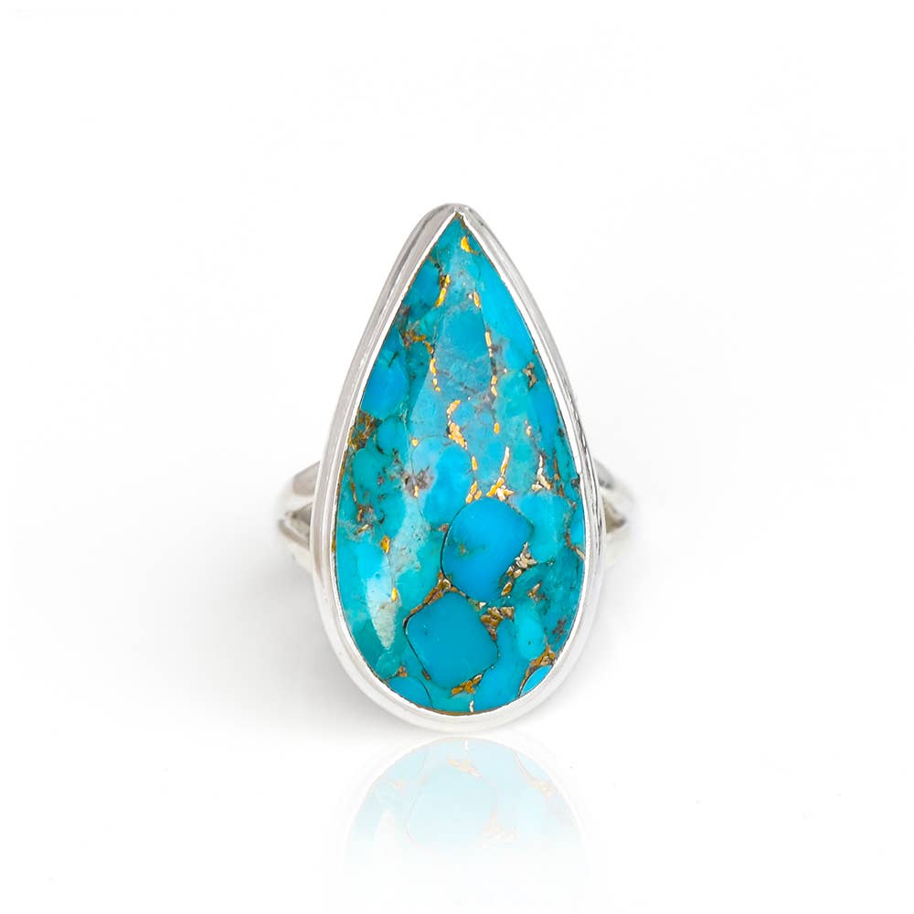 Bague en argent sterling 925 massif avec turquoise et cuivre bleu