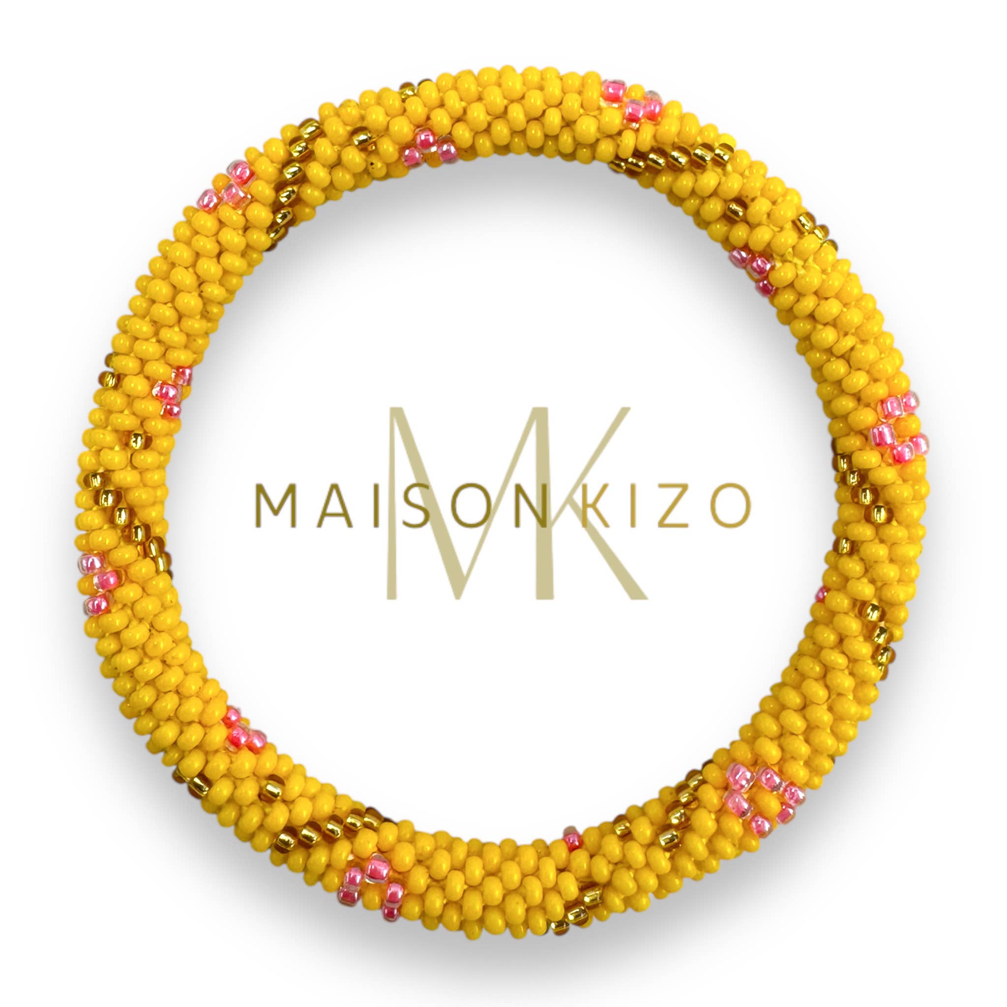 Bracelet népalais E50 Jaune moutarde rose doré