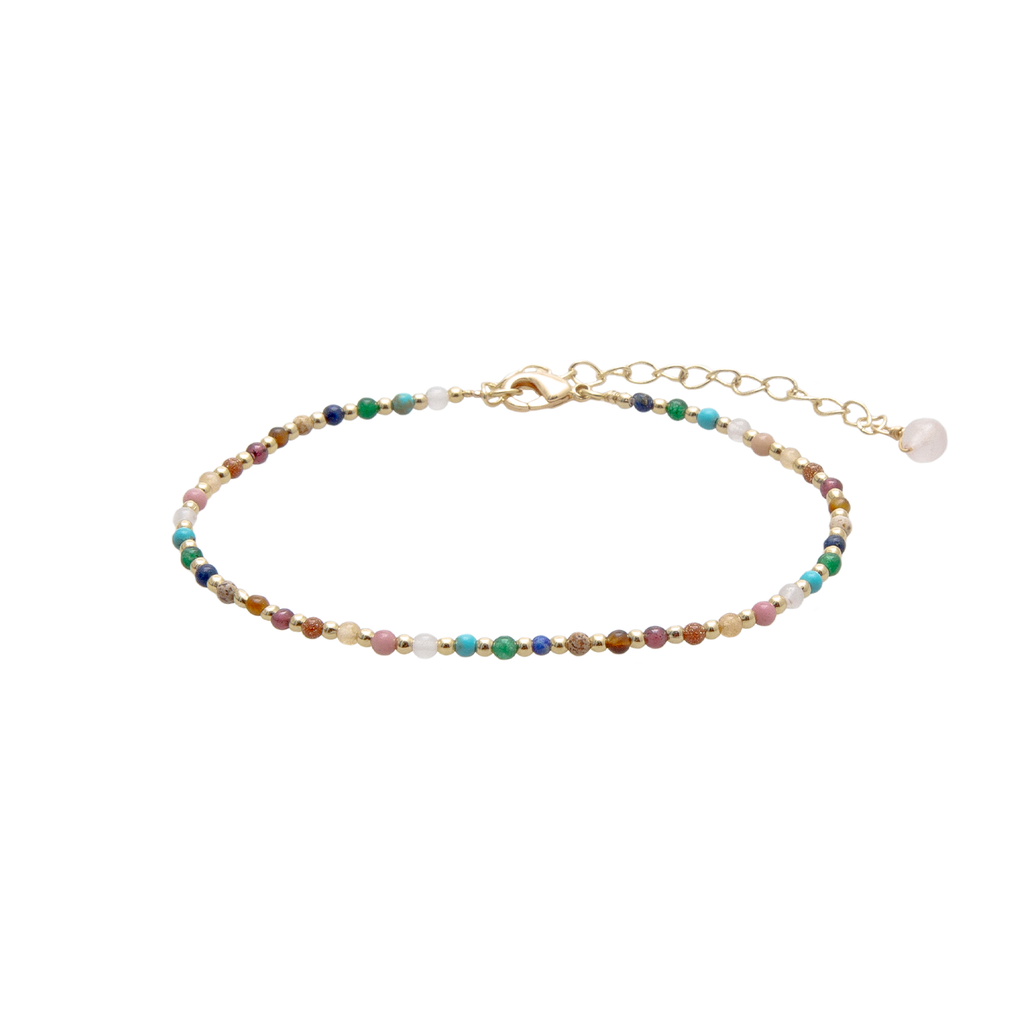 Bracelet de cheville Master Healer 2 mm (doré) Lapis Lazuli  Quartz Turquoise Quartz Rose Rhodolite Agate Grès Grenat Œil de Tigre Jaspe