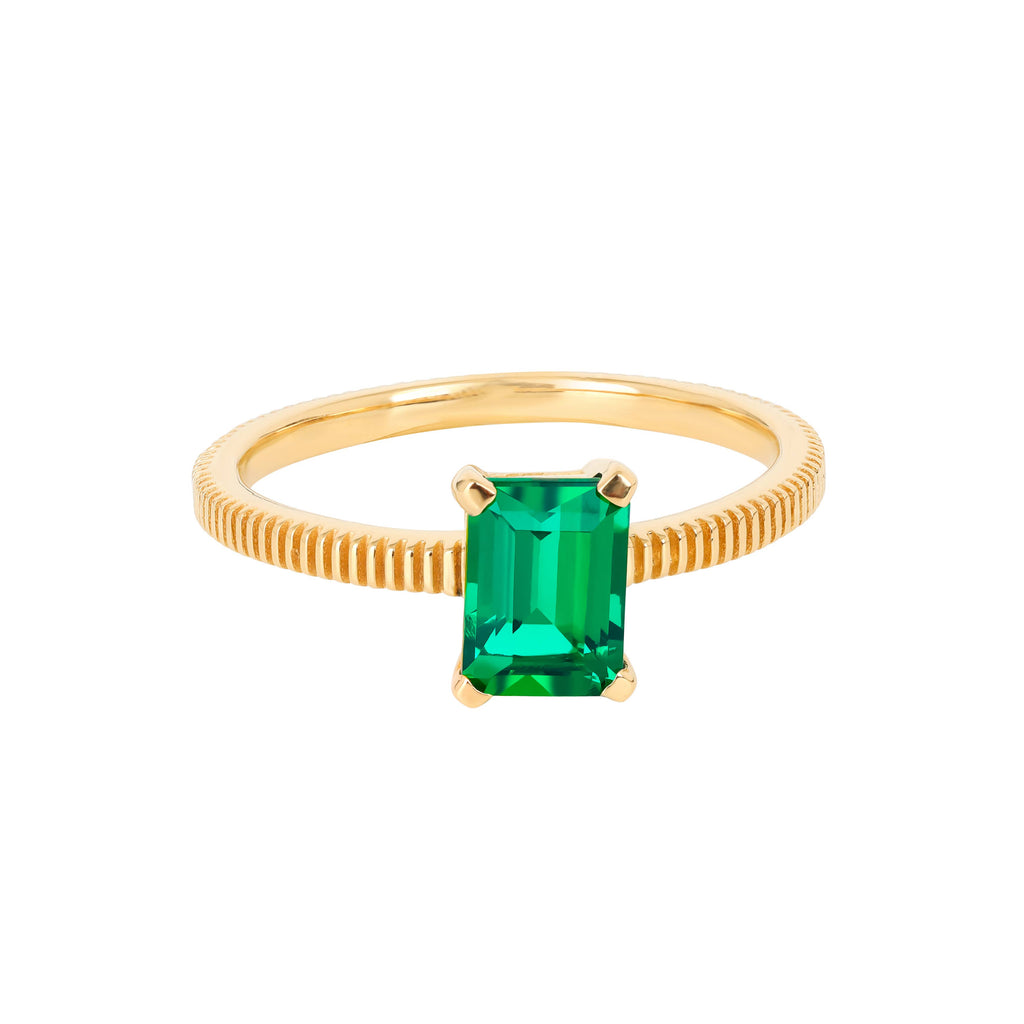 Bague en Emeraude zambienne de laboratoire plaquée or sur argent