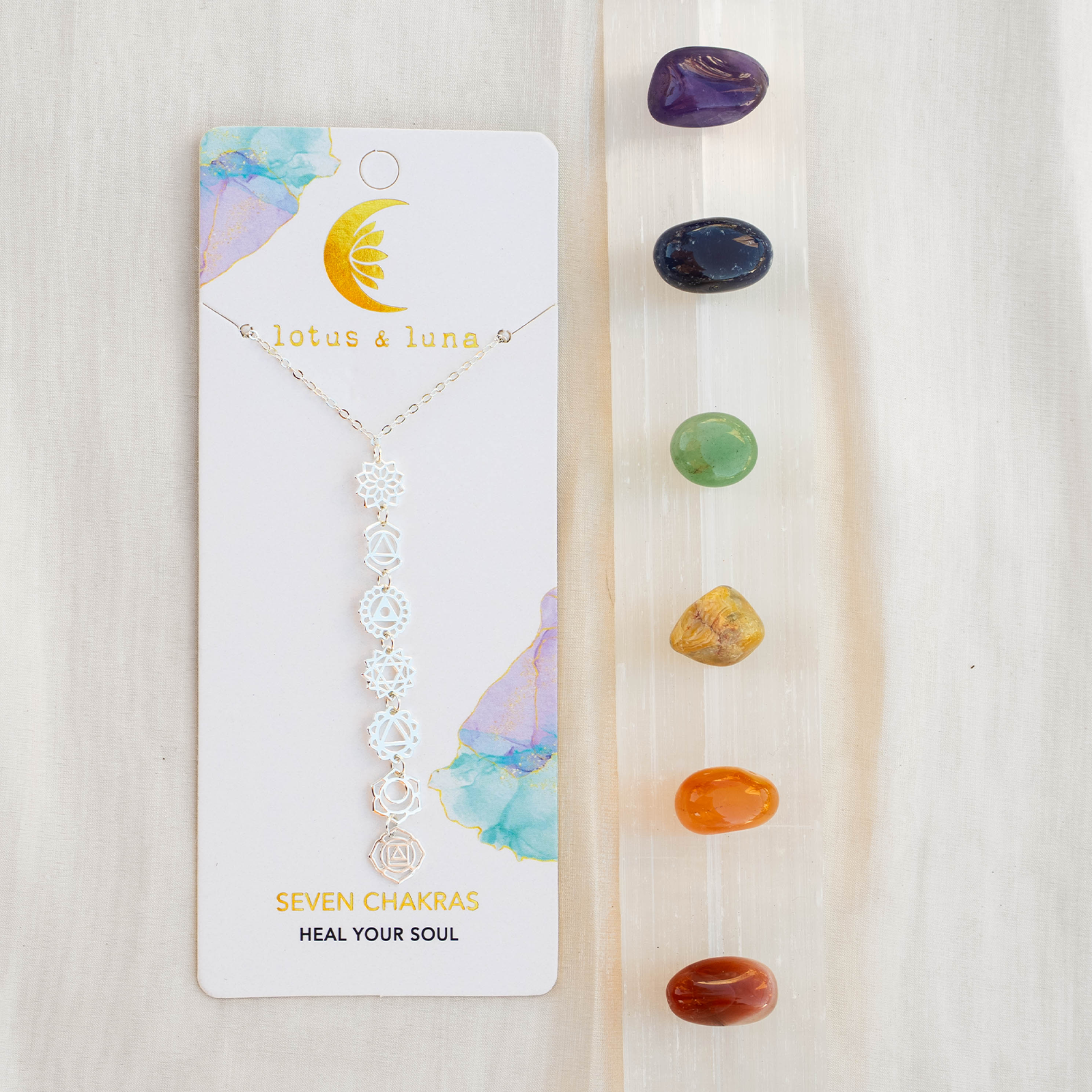 Collier Goutte à Sept Chakras Argent