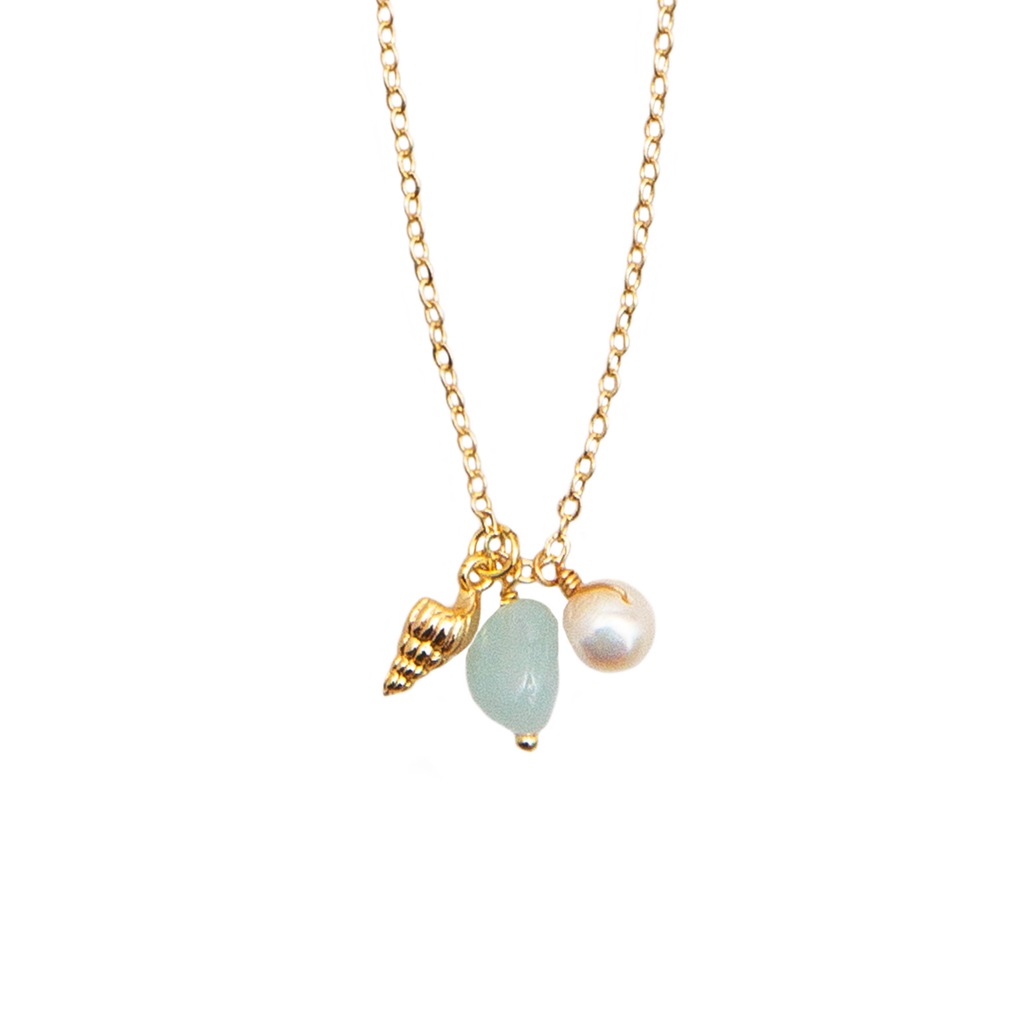 Collier coquillage Onshore Perle du Rivage Aigue Marine