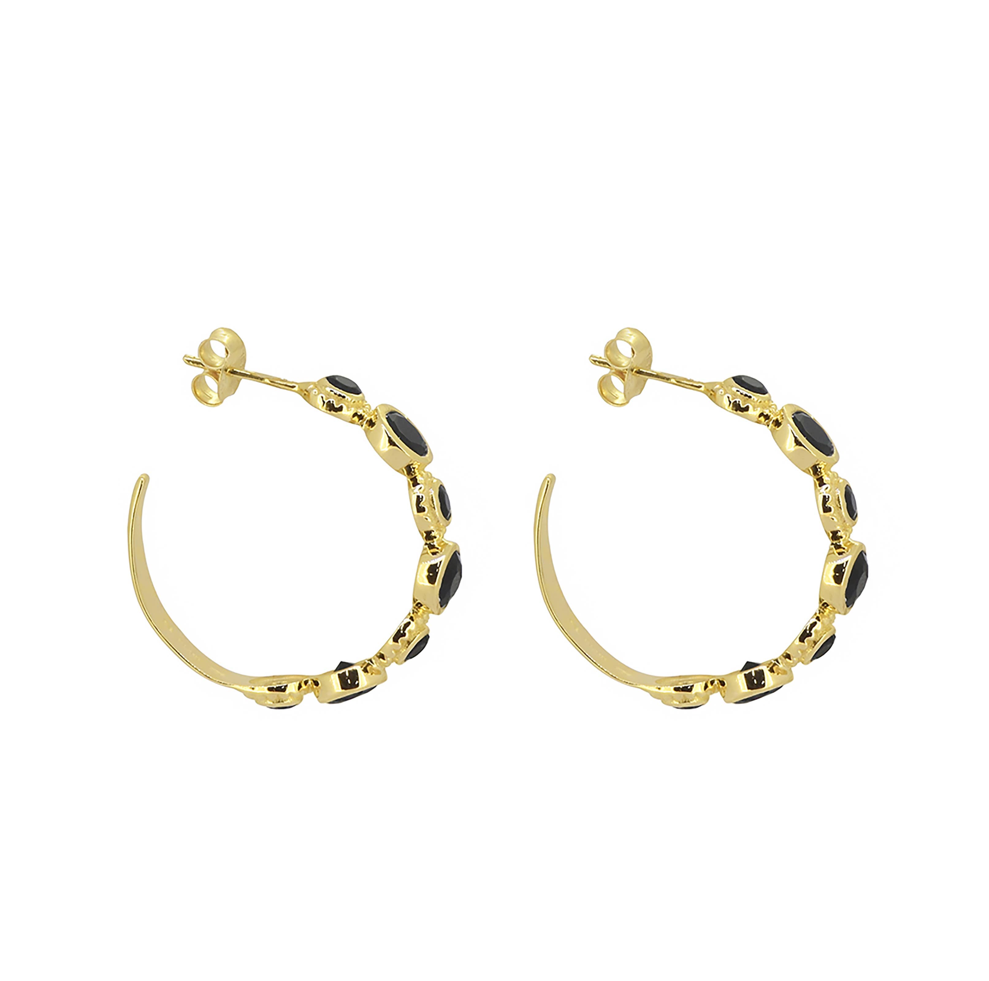 Boucles d'oreilles en argent sterling plaqué or 14K avec Onyx noir