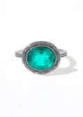 Bague solitaire en quartz émeraude à monture texturée plaquée argent