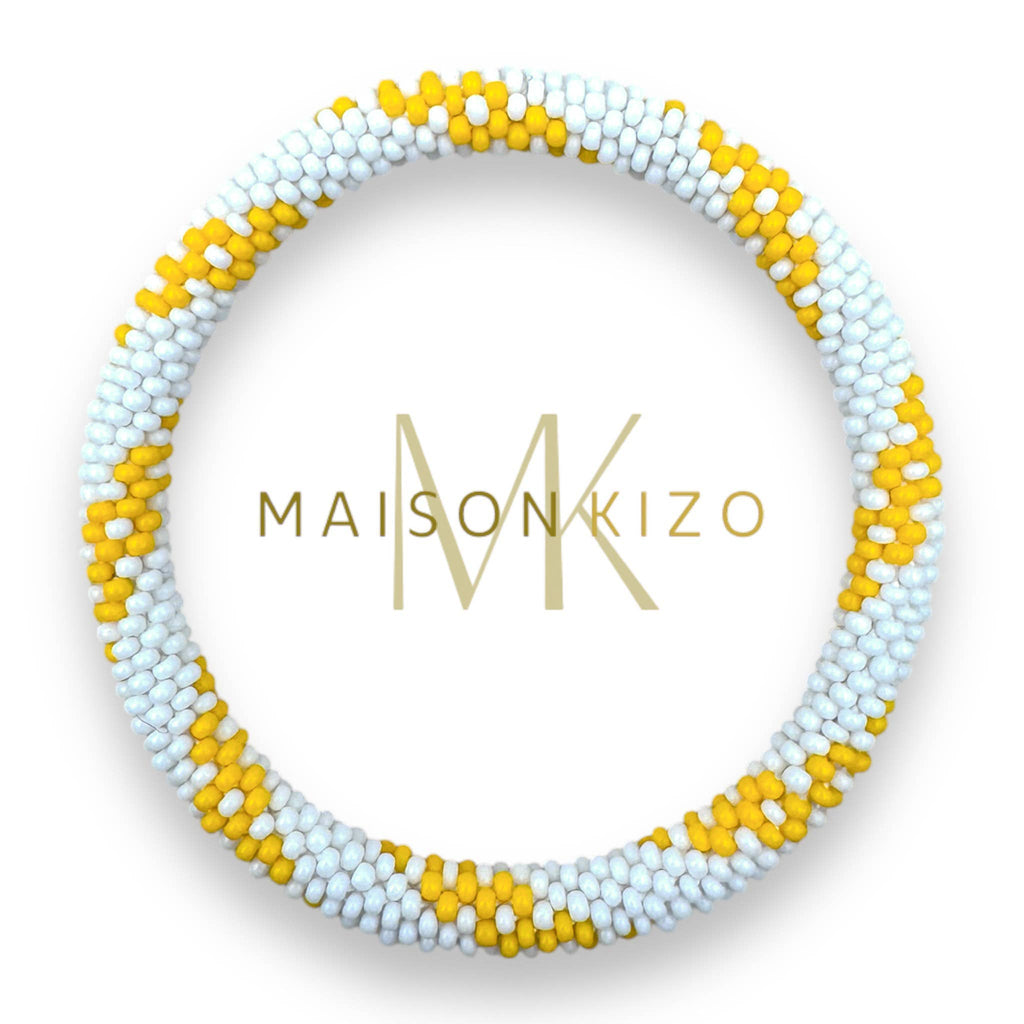 Bracelet népalais E23 Blanc et jaune torsadé
