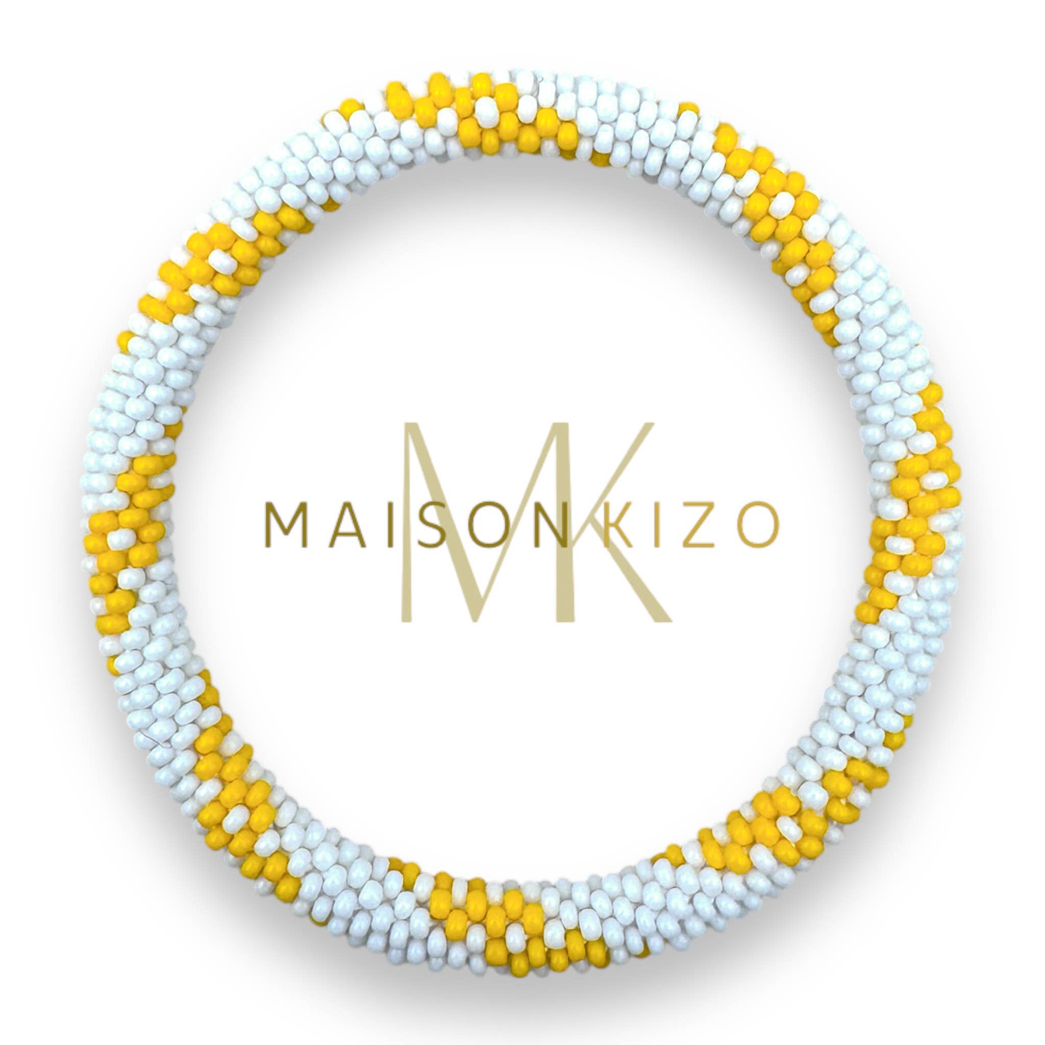 Bracelet népalais E23 Blanc et jaune torsadé