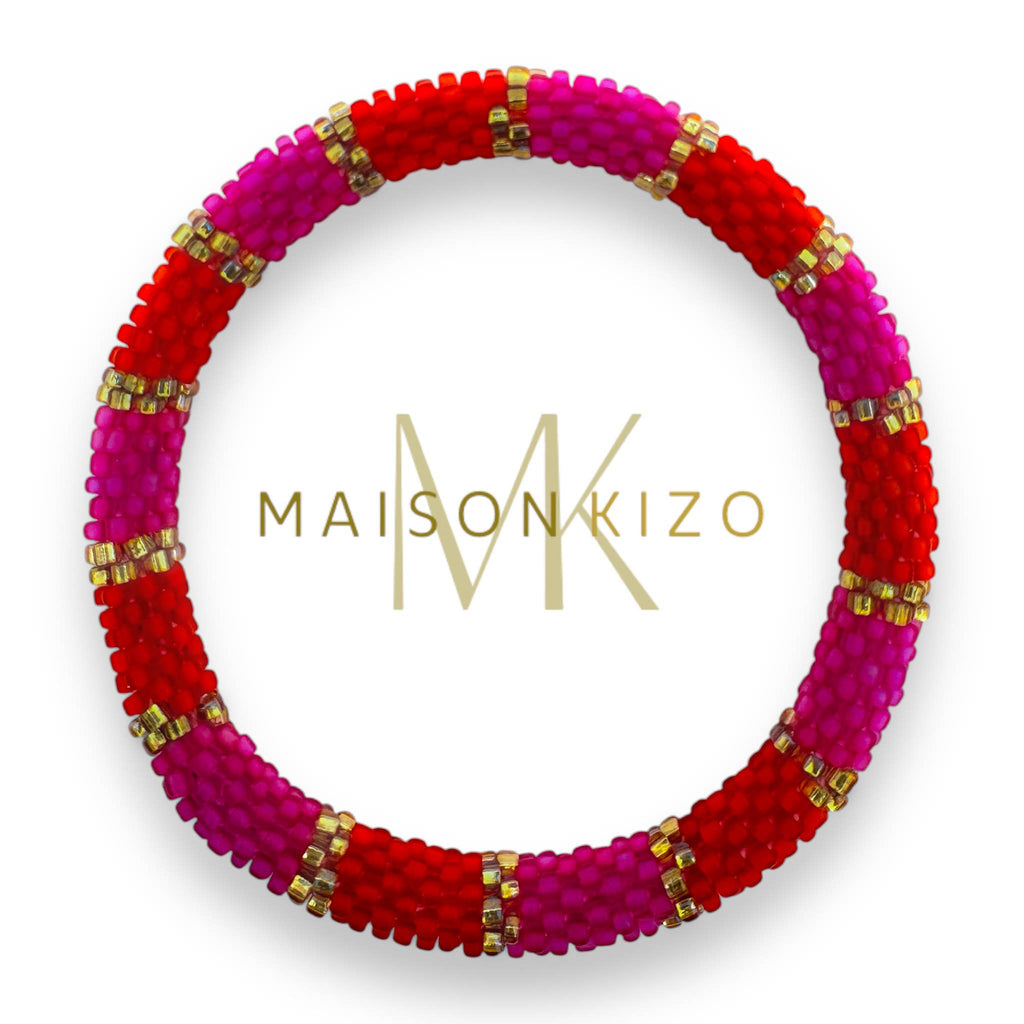 Bracelet népalais E47 Rose Rouge Doré