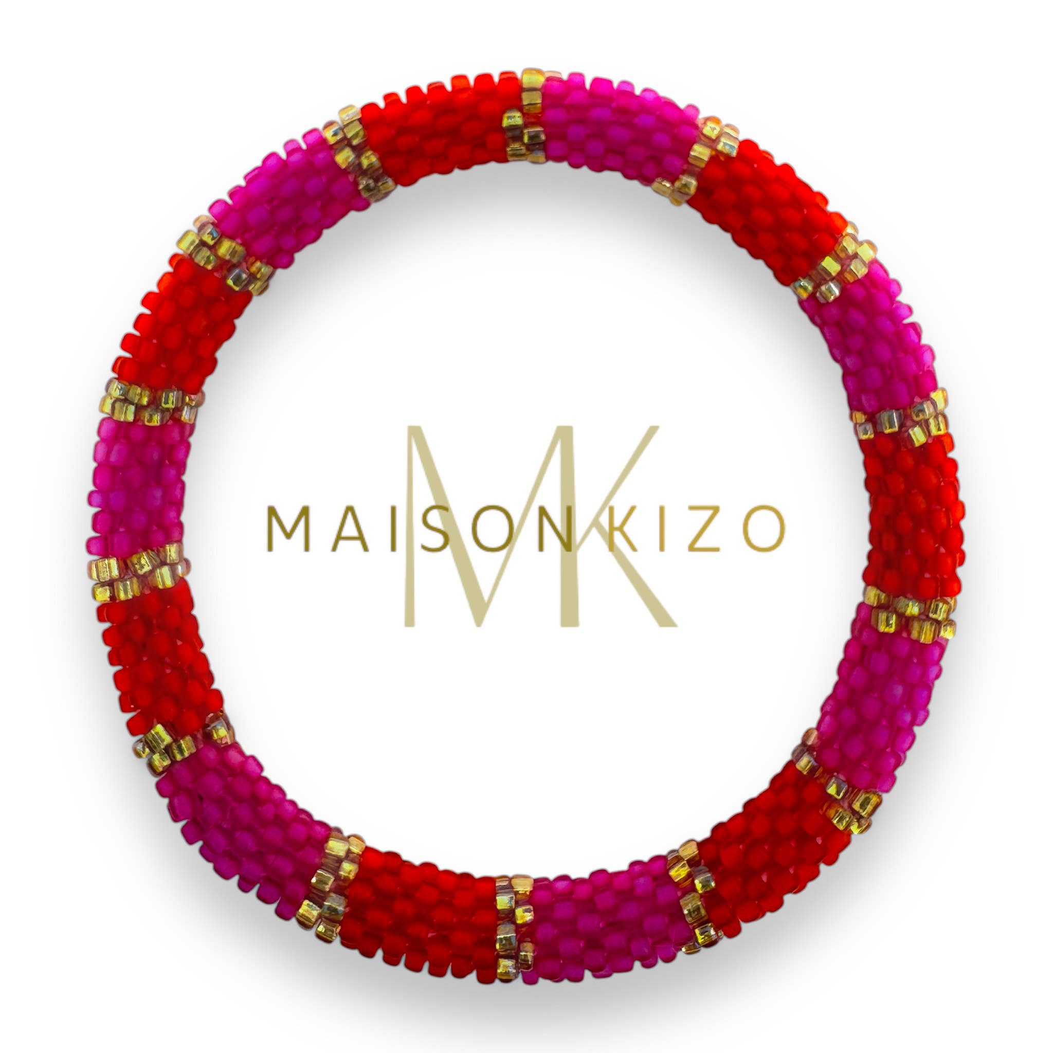 Bracelet népalais E47 Rose Rouge Doré