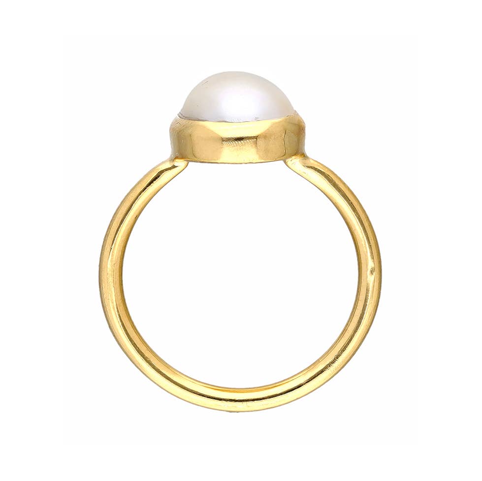 Bague Solitaire en Vermeil d'Or sur Argent avec Nacre