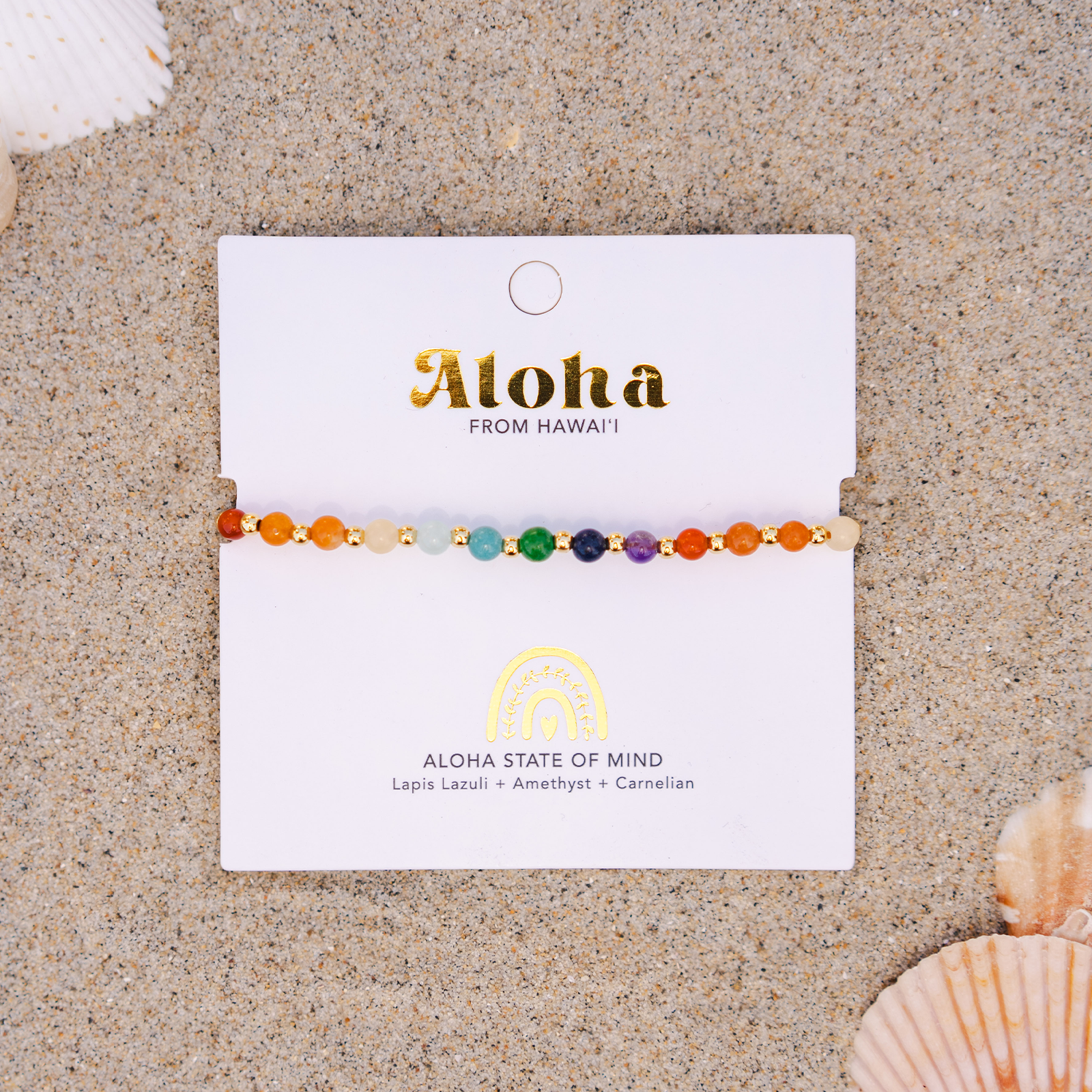 Bracelet de guérison Aloha State of Mind, 4 mm, Hawaï Lapis Lazuli Améthyste Cornaline Agate Quartz Amazonite et Chrysocolle.