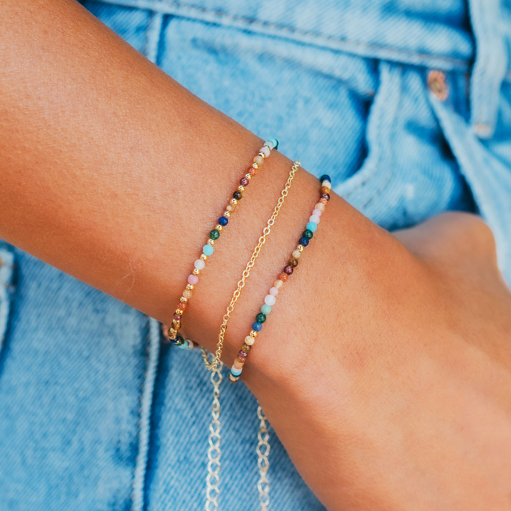Bracelet double multi color Master Healer Healing 2 mm plaqué or Jade Jaspe Amazonite Quartz Œil de Tigre Grenat Unakite