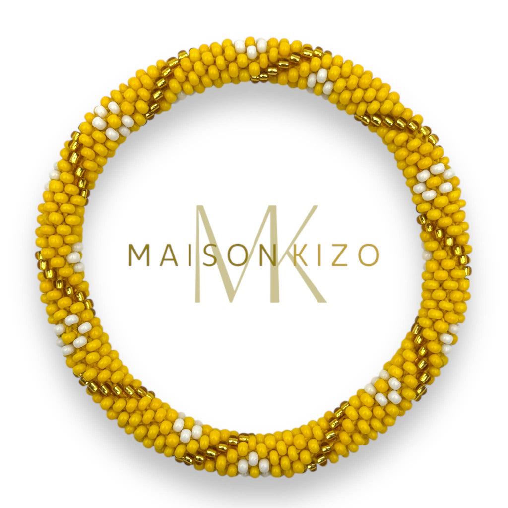 Bracelet népalais A24 jaune moutarde doré blanc torsade