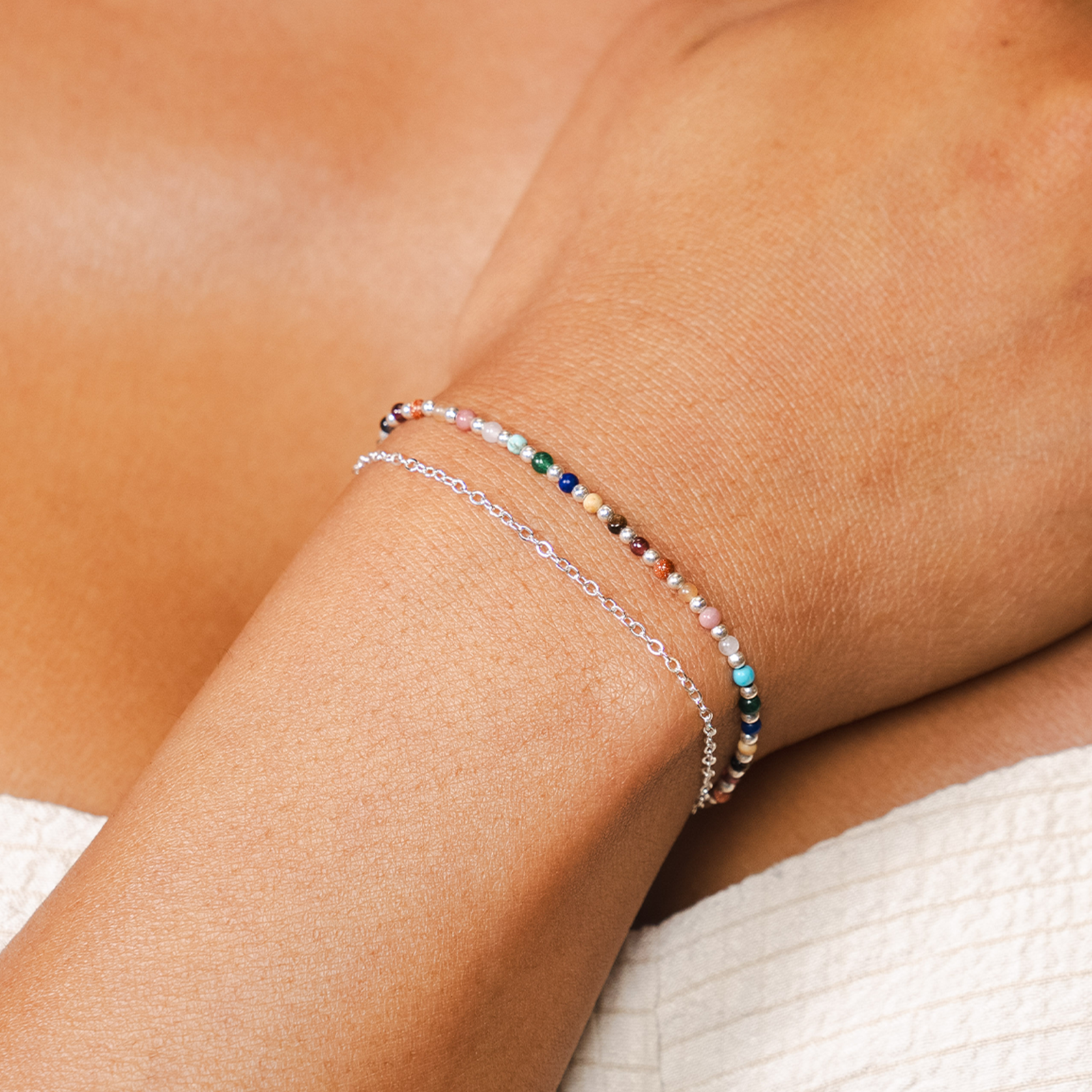 Bracelet Master Healer Healing 2 mm (argent) Jade Jaspe Amazonite Quartz Œil de tigre Grenat Unakite