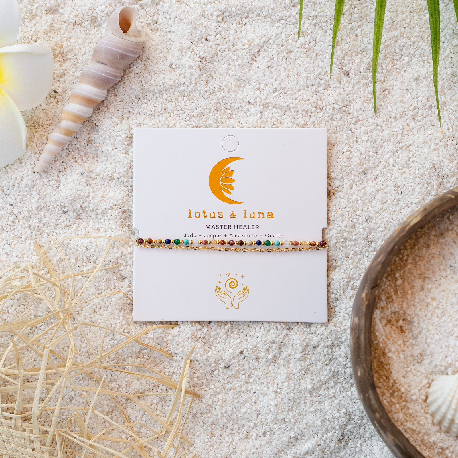 Bracelet double multi color Master Healer Healing 2 mm plaqué or Jade Jaspe Amazonite Quartz Œil de Tigre Grenat Unakite