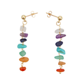 Boucles d'oreilles en pierres brutes des sept chakras en plaqué or Quartz Cornaline Agate Jade Turquoise Lapis lazuli Améthyste
