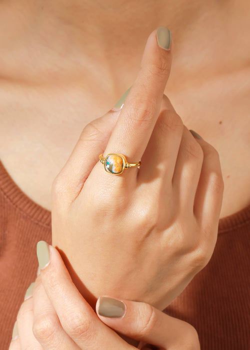 Bague en argent plaqué or avec Turquoise Oyster