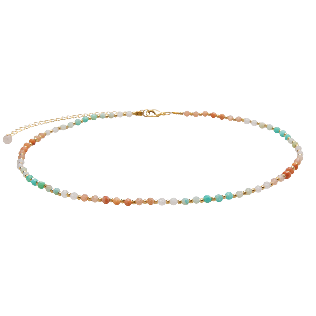 Collier de guérison Positive Energy 3 mm Amazonite, Pierre de Soleil, Aventurine Rose, Quartz Rose