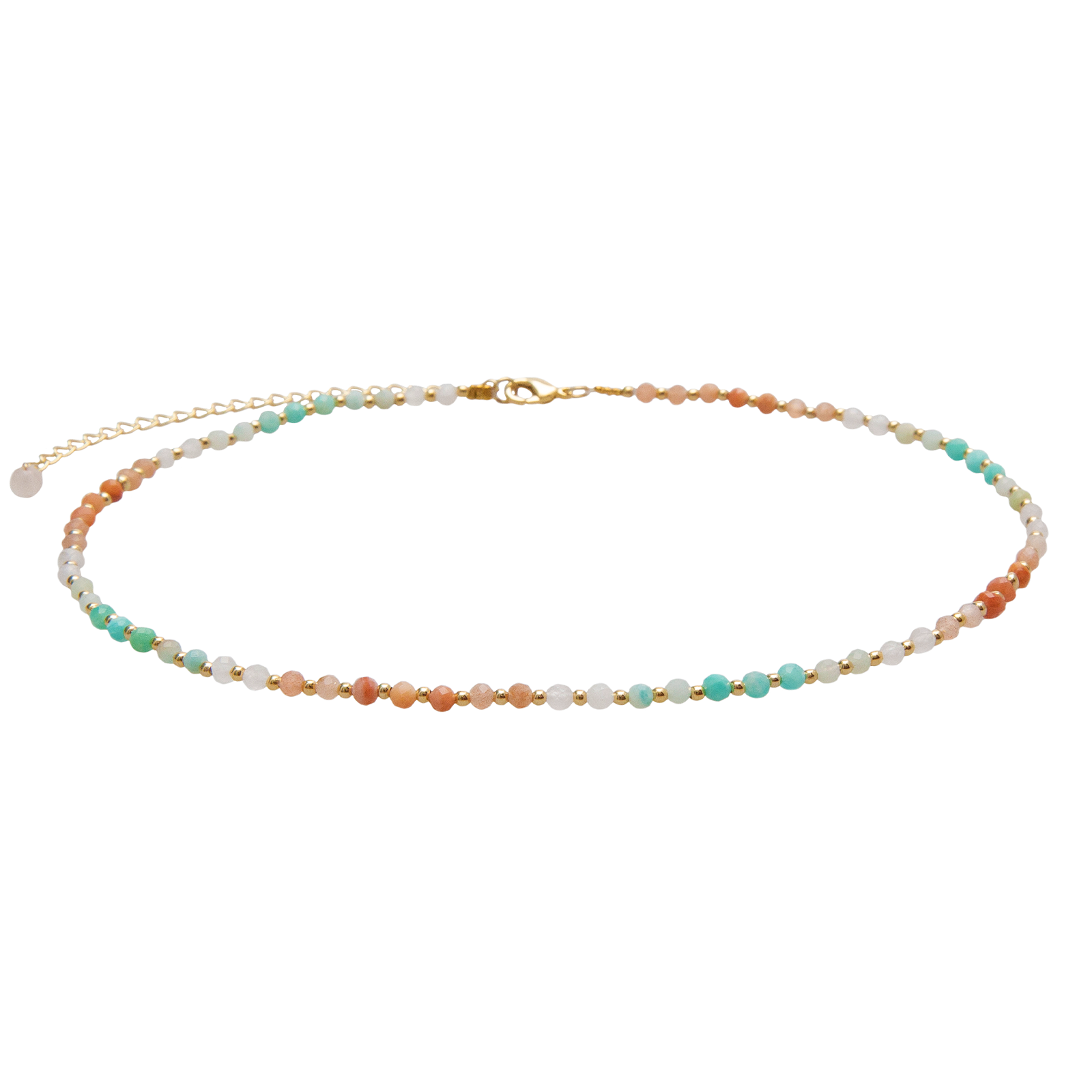 Collier de guérison Positive Energy 3 mm Amazonite, Pierre de Soleil, Aventurine Rose, Quartz Rose