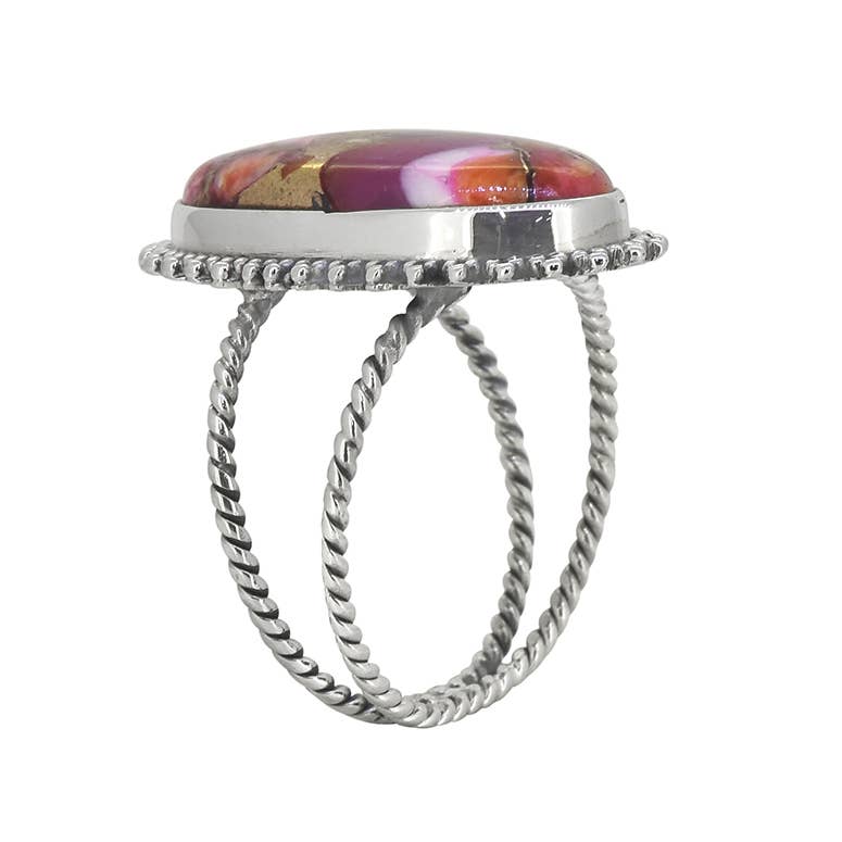Bague Statement en Argent 925 avec Turquoise et Nacre Rose