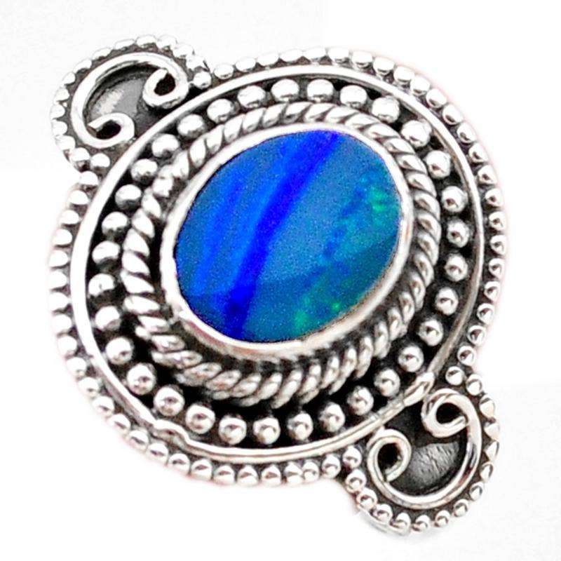 Bague Opale doublet Australie AAA argent 925 - Taille 57