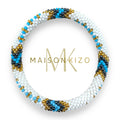 Bracelet népalais  perles de verre E35 Blanc Bleu Doré Triangle
