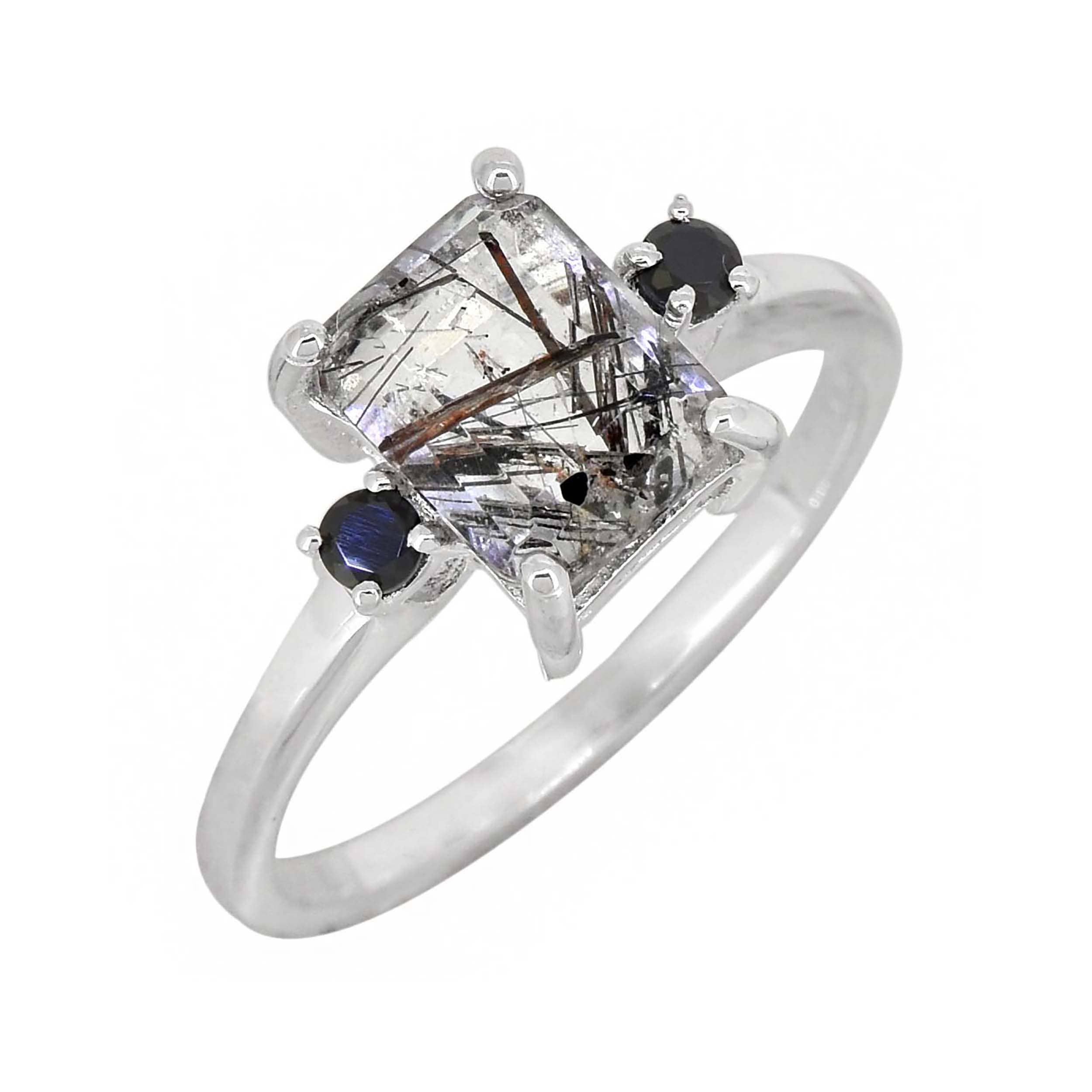 Bague bohème en argent sterling 925 avec Quartz rutile.