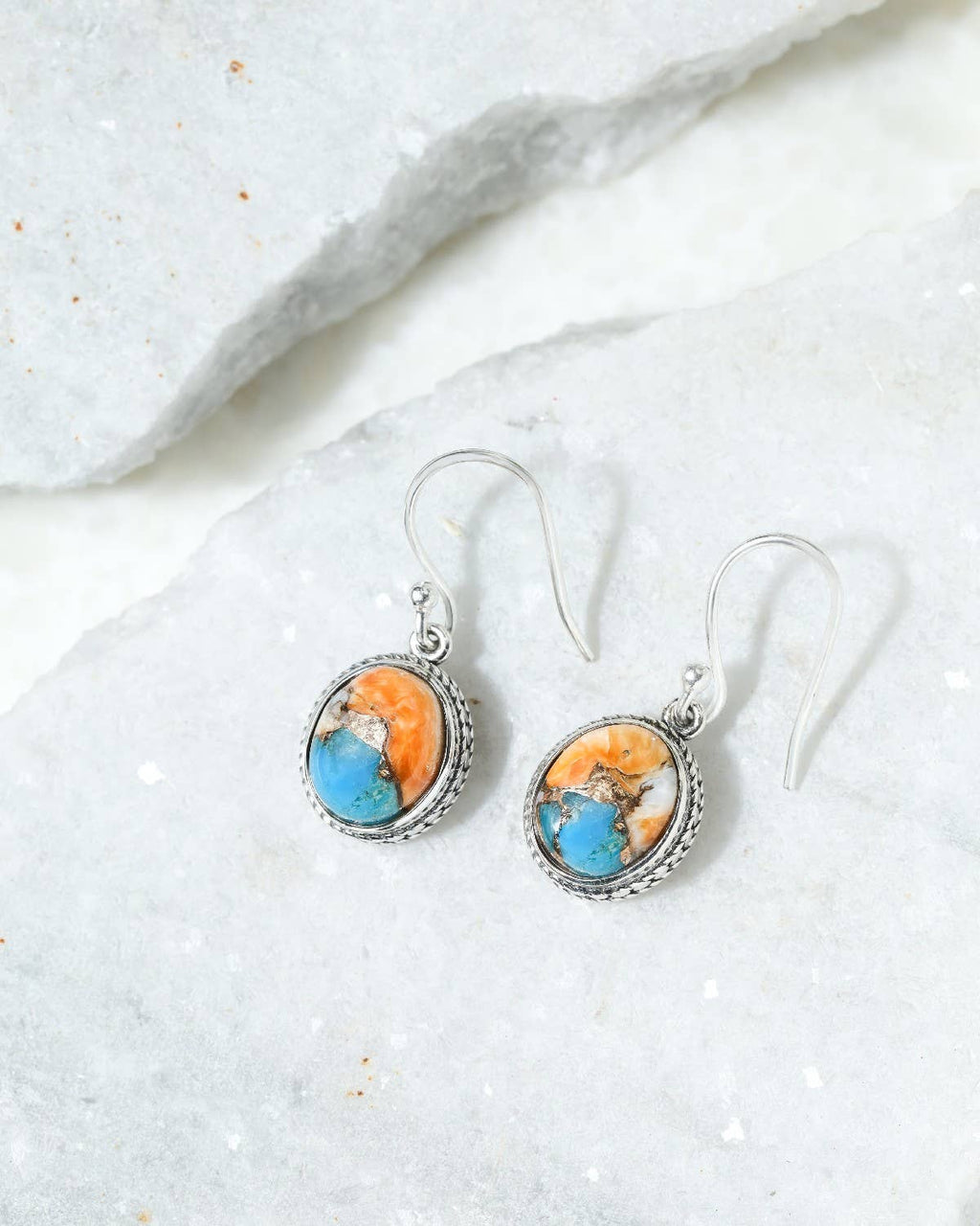 Boucles d'oreilles pendantes en argent sterling 925 Oyster Copper Turquoise