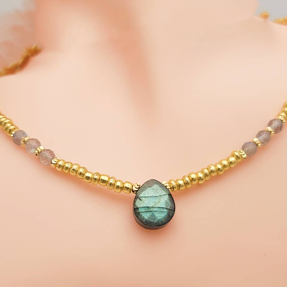 Collier Double Labradorite pendentif oeil
