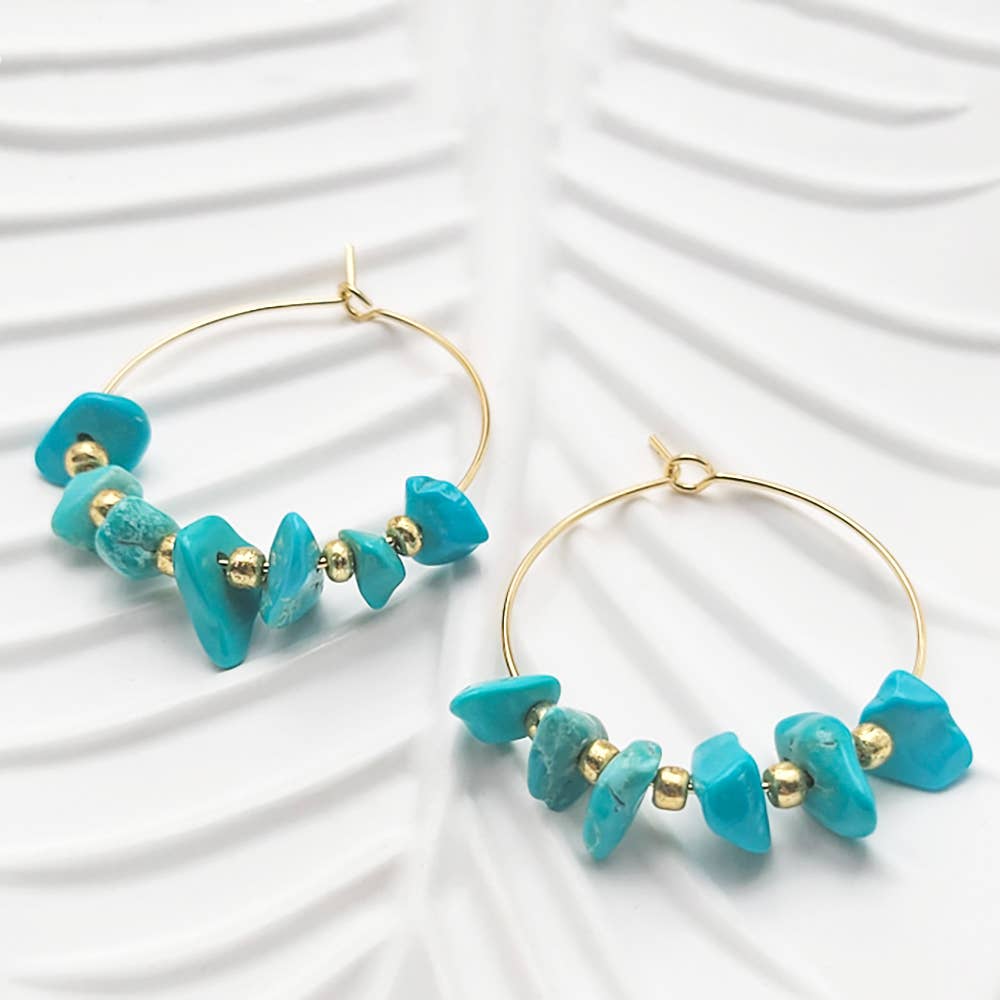 Boucles d'oreilles Créole KHAYA Larimar Lapis Lazuli ou Turquoise au choix