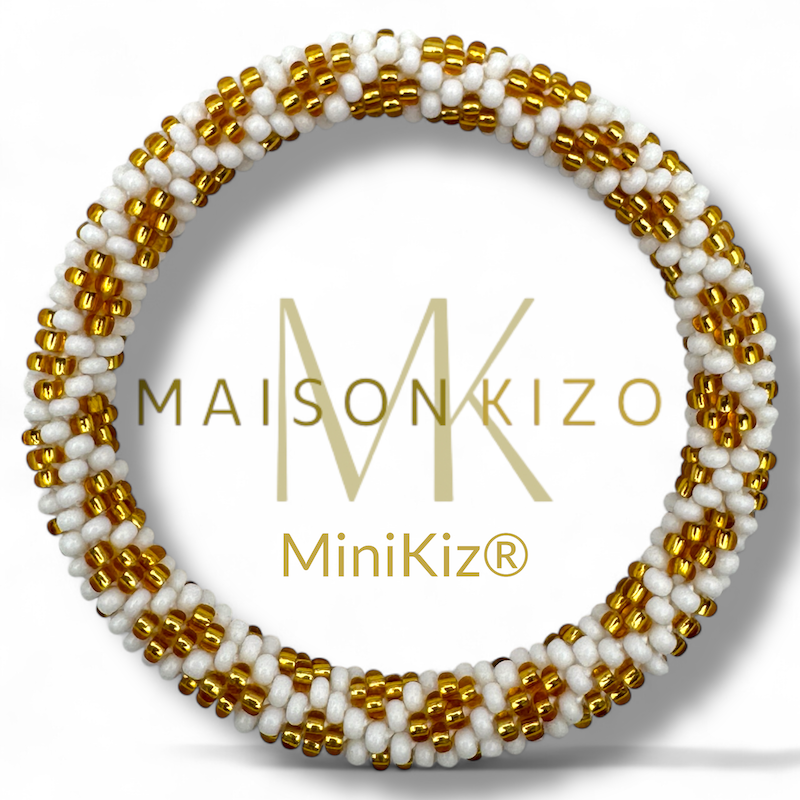 Bracelet népalais MINIKIZ enfant et petit poignet adulte K24 Blanc Doré Croix