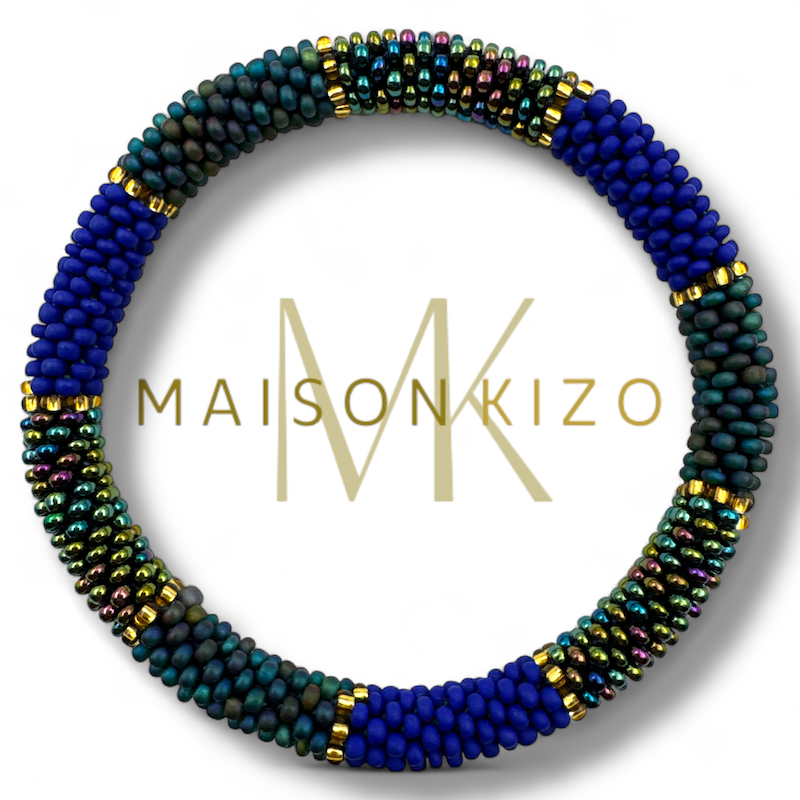 Bracelet népalais B15 bleu foncé vert canard et paon