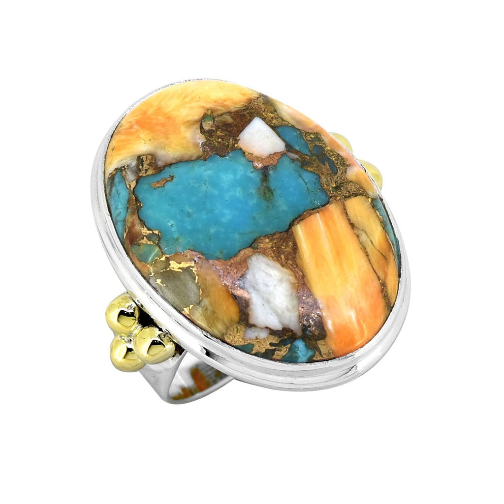 Bague Statement en Argent Sterling 925 & Laiton avec Turquoise Oyster