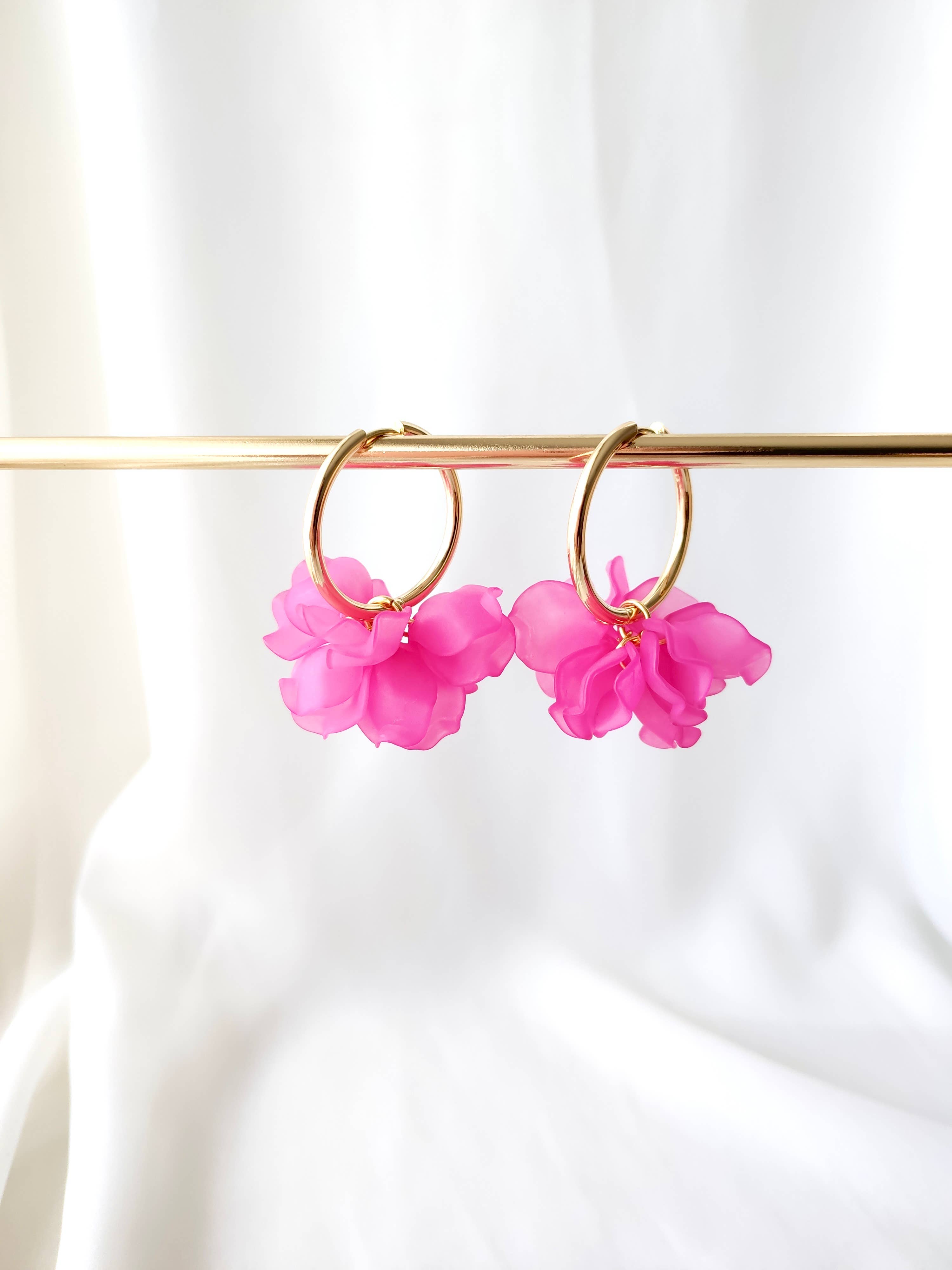 Boucles d'oreilles Créoles PEONY Fleurs Pivoine couleur au choix