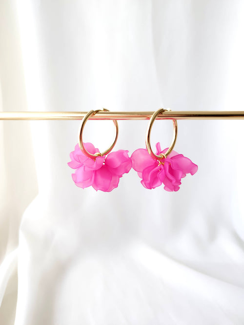 Boucles d'oreilles Créoles PEONY Fleurs Pivoine couleur au choix